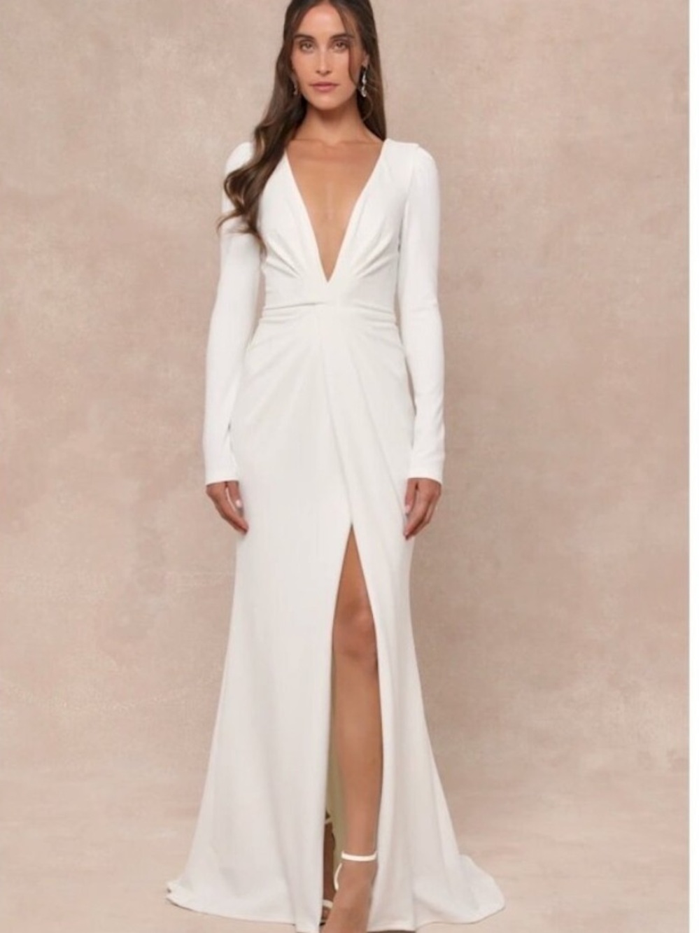 Lulus Stunning Romance White Long Sleeve Mermaid Maxi Dress Size XXS NWT
